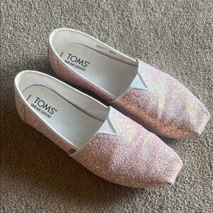 TOMS Pink Glitter Slip-On Flats